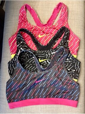 Nike Women's Pink and Black Patterned Sports Bras - Pack of 3